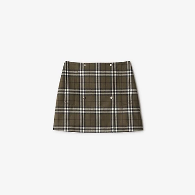 Check Bonded Wool Trench Mini Skirt in Shrub/yew - Women, Technical | Burberry® Official