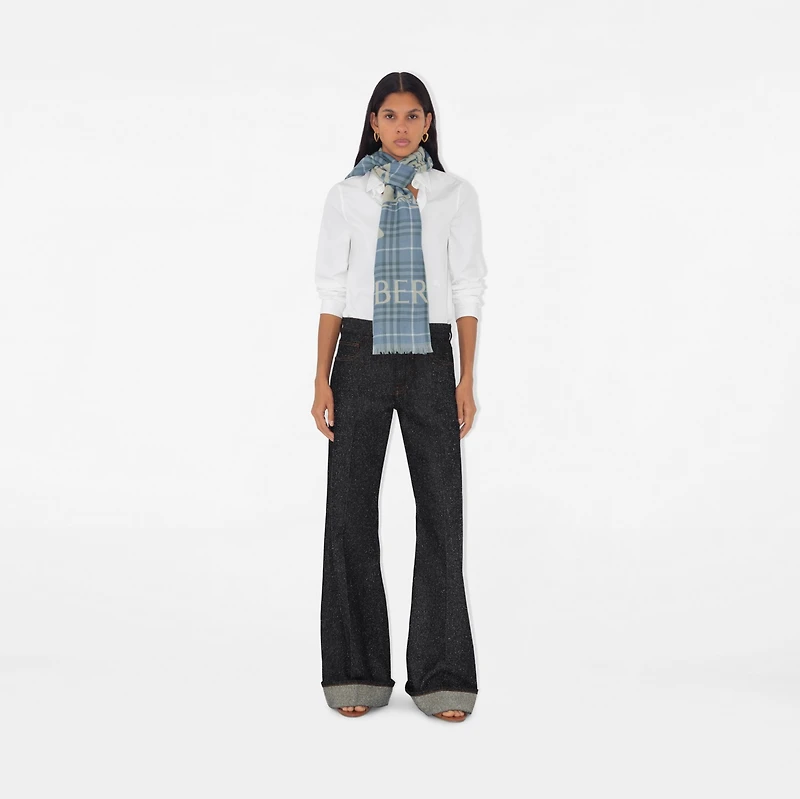 Wide EKD Check Wool Scarf in Pewter | Burberry® Official