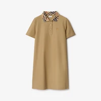 Check Collar Cotton Polo Shirt Dress in Flax - Women | Burberry® Official