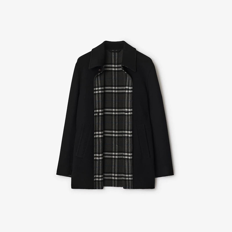 Short Wool Car Coat in Black/snug brown - Men | Burberry® Official