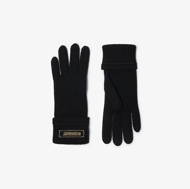 Logo Patch Wool Blend Gloves in Black - Men | Burberry® Official