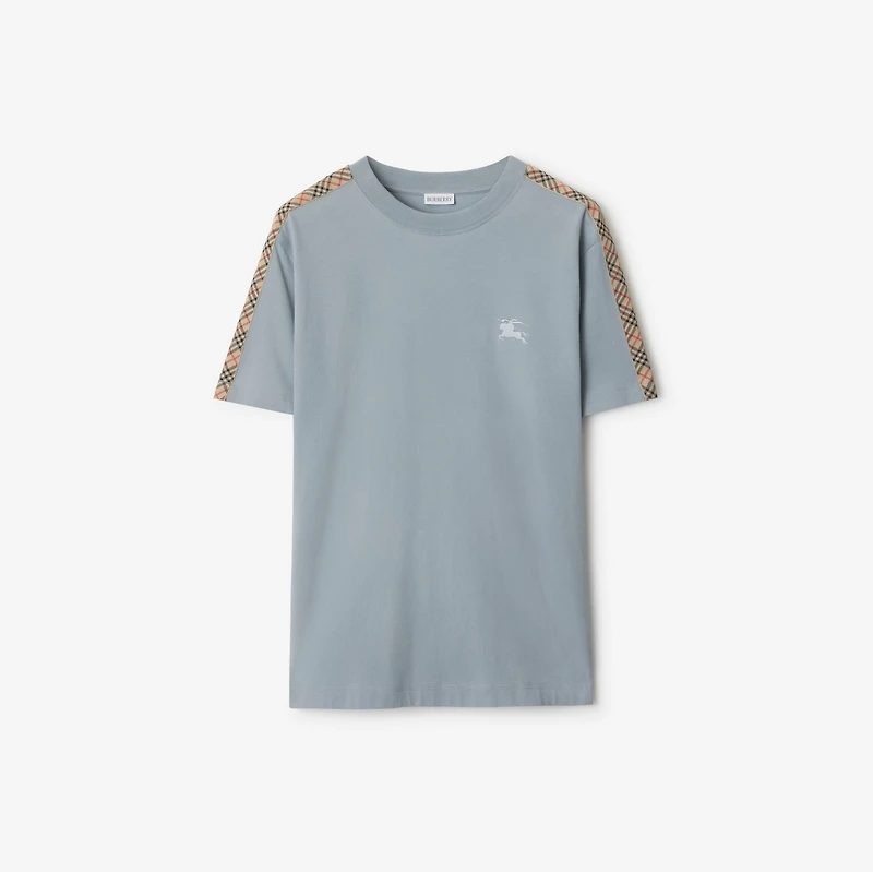 Check Trim Cotton T-shirt in Gale grey - Men | Burberry® Official