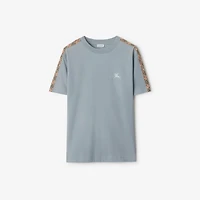 Check Trim Cotton T-shirt in Gale grey - Men | Burberry® Official