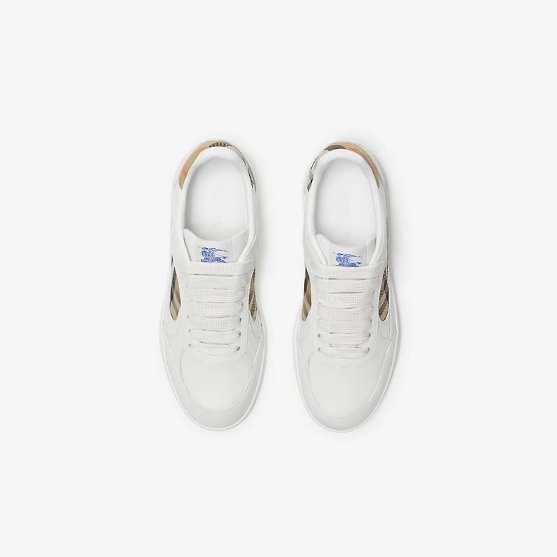Leather and Check Terrace Sneakers​ in White/sand - Women | Burberry® Official