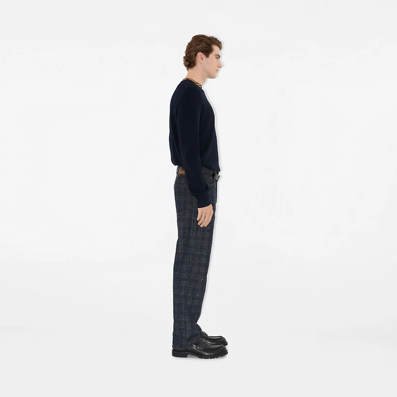 Check Trim Wool Sweater in Black - Men | Burberry® Official