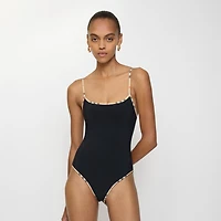 Check Trim Swimsuit in Black - Women, Wool | Burberry® Official