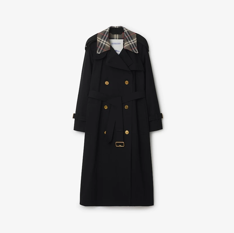 Long Check Collar Castleford Trench Coat in Black - Women, Cotton | Burberry® Official