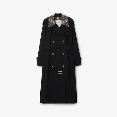 Long Check Collar Castleford Trench Coat in Black - Women, Cotton | Burberry® Official
