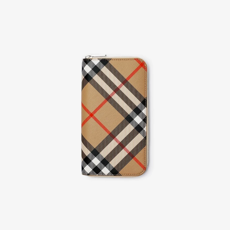 Check Zip Wallet in Sand - Men, Canvas | Burberry® Official