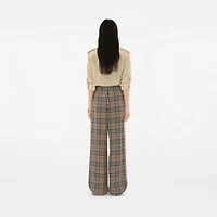 Check Silk Blend Belted Trousers in Limestone beige - Women | Burberry® Official