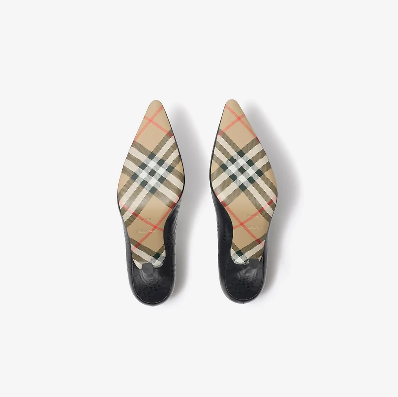 Check Leather Dame High Pumps in Black - Women | Burberry® Official
