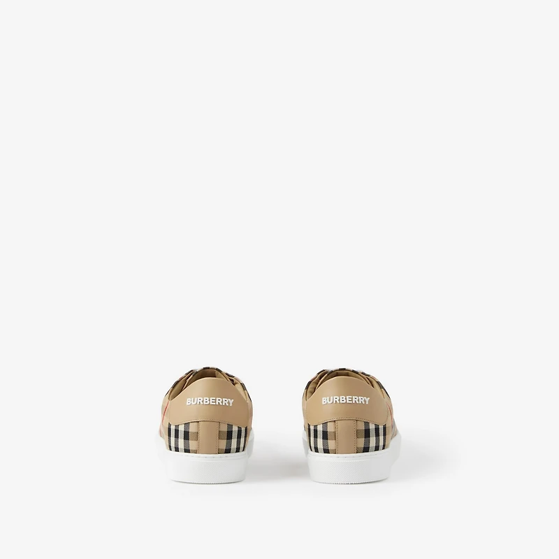 Check and Leather Sneakers in Archive beige - Women | Burberry® Official
