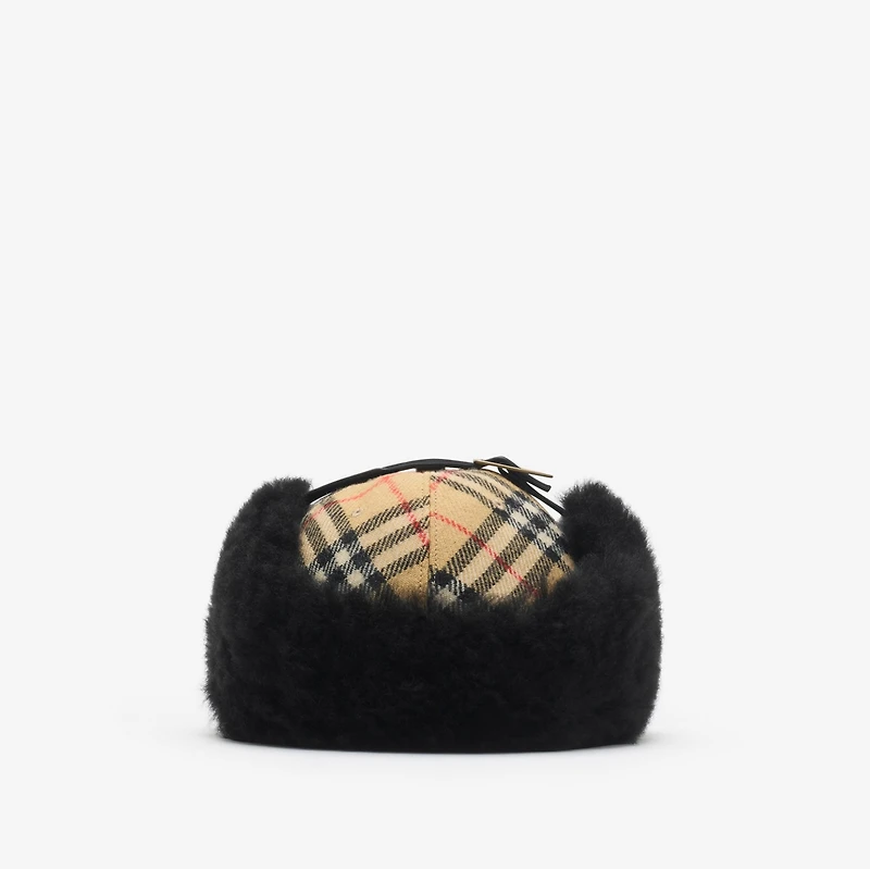 Check Wool Trapper Cap in Sand beige - Men | Burberry® Official