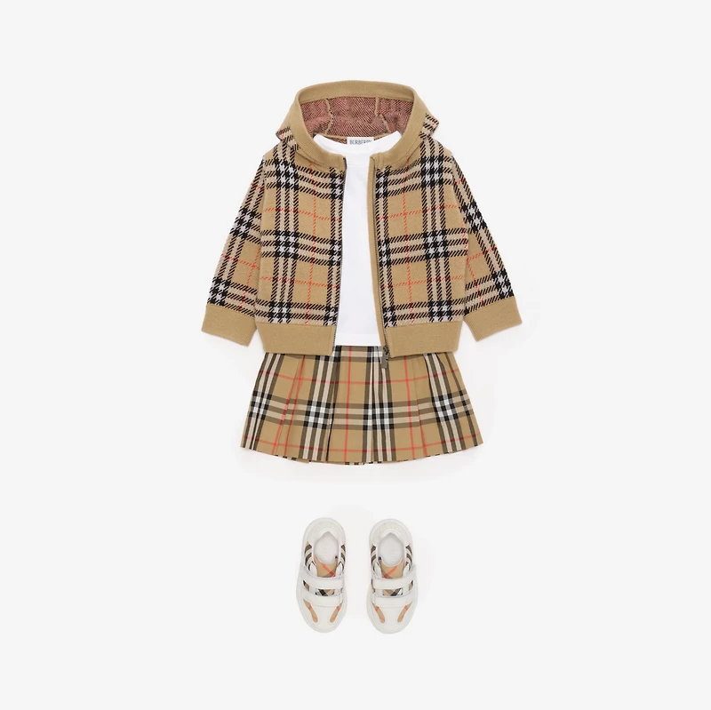 Check Wool Zip Hoodie in Sand beige | Burberry® Official