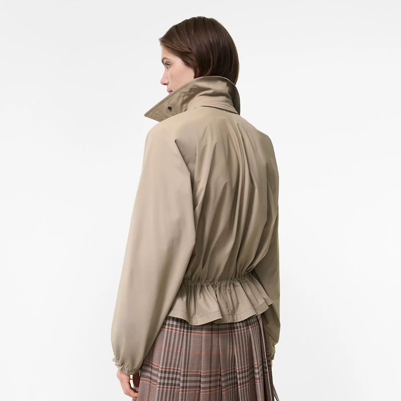 Detachable Hood Stretch Nylon Jacket in Saltmarsh beige - Women | Burberry® Official