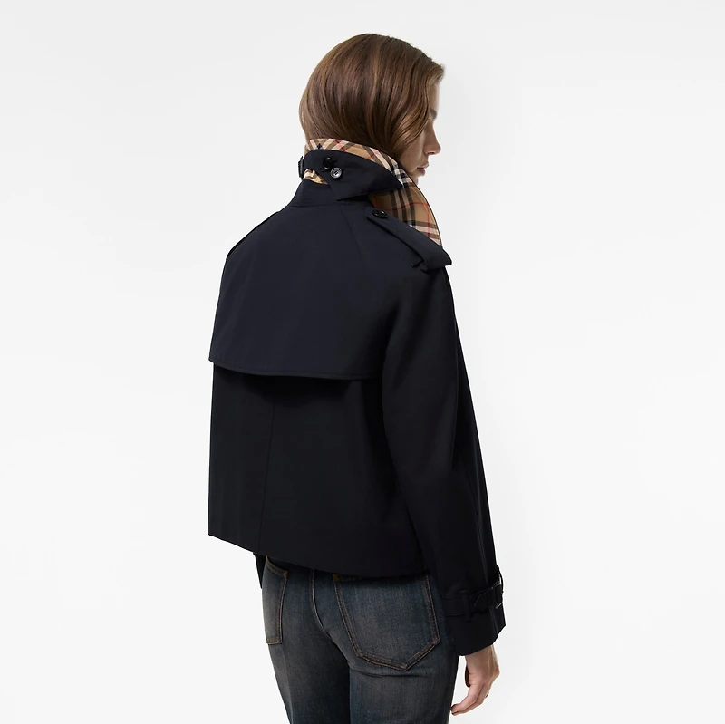 Cropped Gabardine Mayfair Trench Jacket in Coal blue - Women, Cotton Gabardine | Burberry® Official