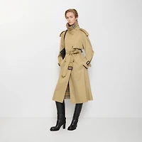 Long Gabardine Fitzrovia Trench Coat in Beige - Women, Cotton Gabardine | Burberry® Official