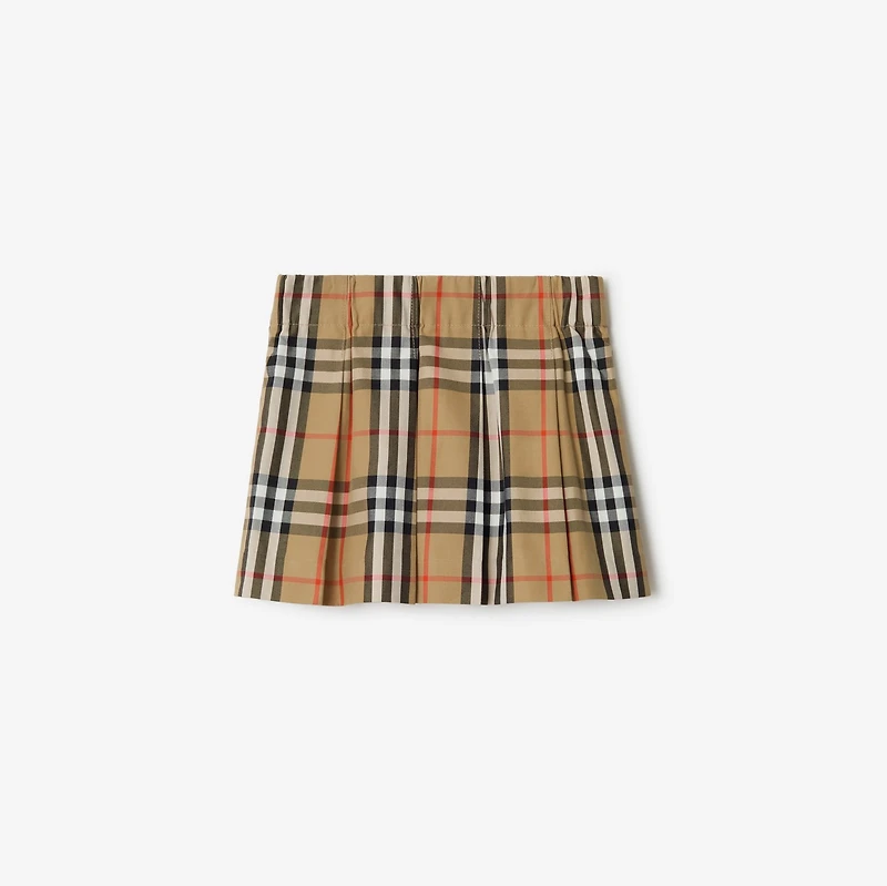 Pleated Check Cotton Skirt in Sand beige | Burberry® Official