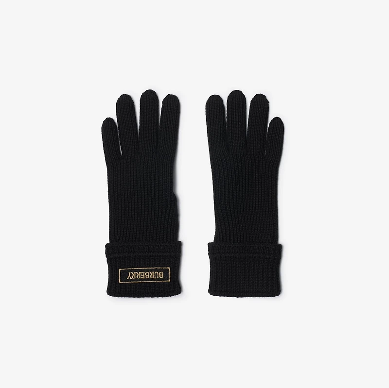 Logo Patch Wool Blend Gloves in Black - Men | Burberry® Official
