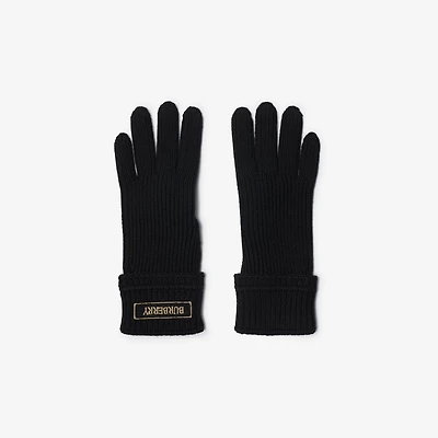 Logo Patch Wool Blend Gloves in Black - Men | Burberry® Official