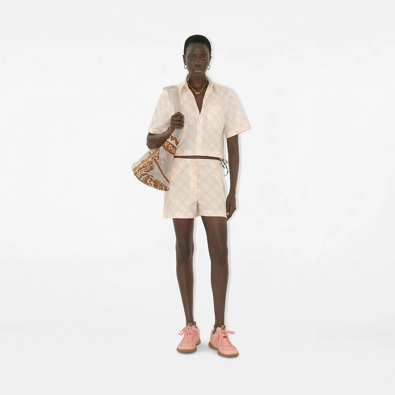 Cropped Check Cotton Shirt in Dusky rose - Women | Burberry® Official