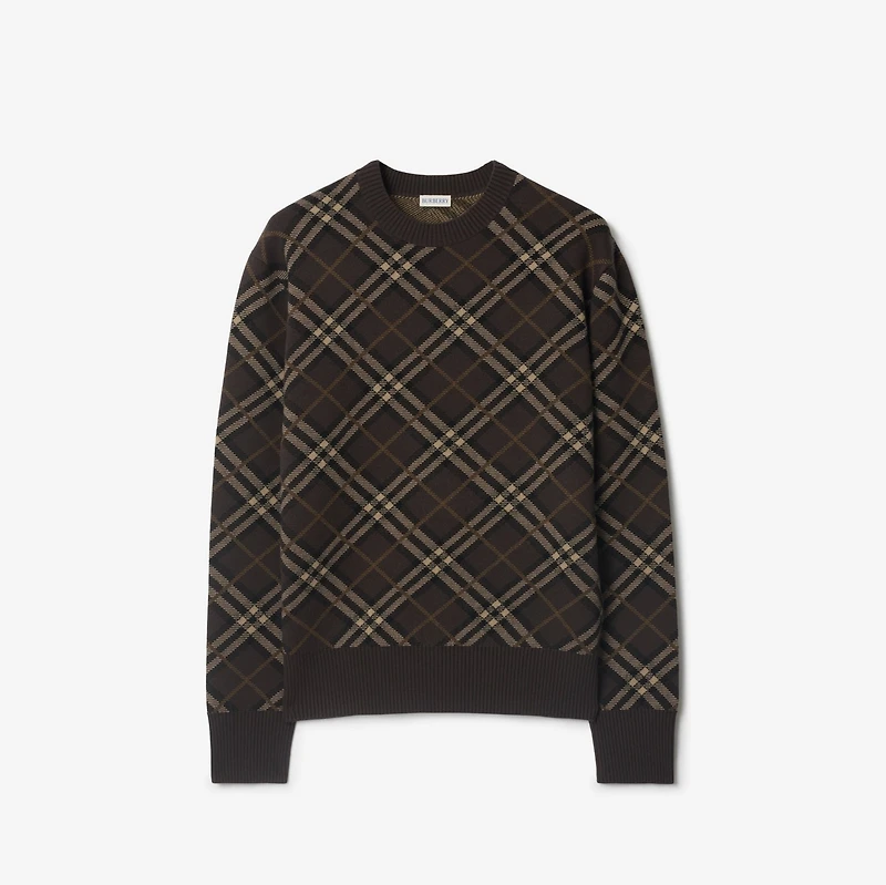 Check Wool Cashmere Blend Sweater in Truffle brown - Men | Burberry® Official