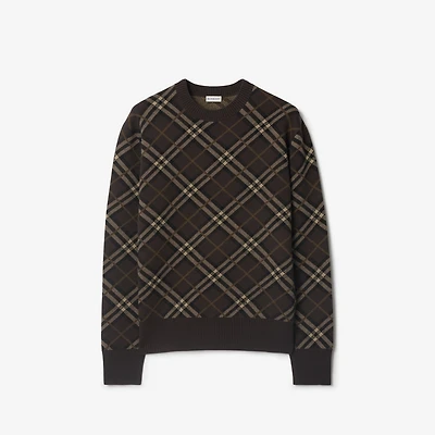 Check Wool Cashmere Blend Sweater in Truffle brown - Men | Burberry® Official