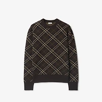 Check Wool Cashmere Blend Sweater in Truffle brown - Men | Burberry® Official