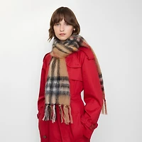 Check Mohair Wool Scarf in Sand | Burberry® Official