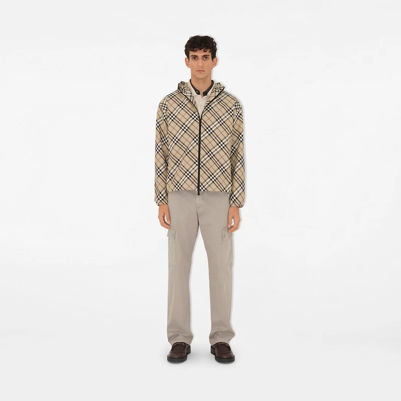 Check Twill Hooded Jacket in Alabaster - Men | Burberry® Official