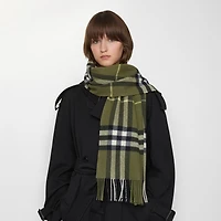 Wide Check Cashmere Scarf in Pea green | Burberry® Official
