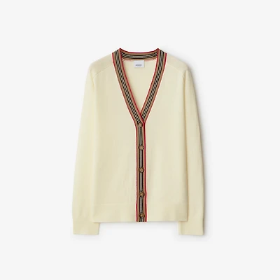 Icon Stripe Trim Wool Cardigan in Ivory white - Women | Burberry® Official