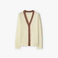 Icon Stripe Trim Wool Cardigan in Ivory white - Women | Burberry® Official