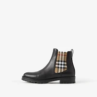 Check Panel Leather Chelsea Boots in Black - Women | Burberry® Official