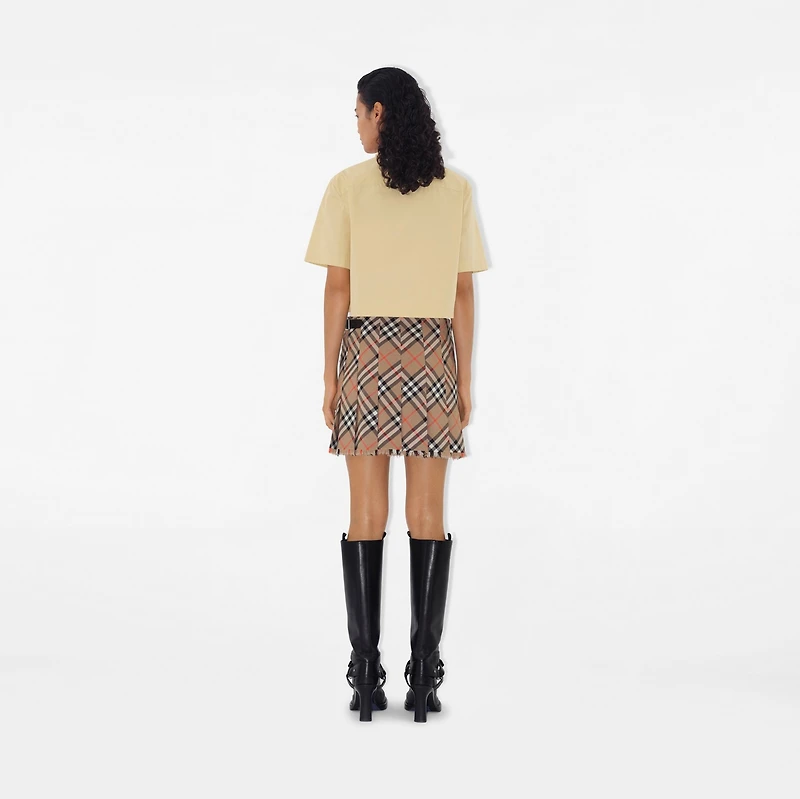Check Wool Blend Mini Kilt in Nut - Women, Nylon | Burberry® Official