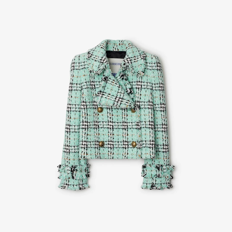 Check Bouclé Jacket in Surf - Women, Cotton, Nylon | Burberry® Official