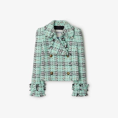 Check Bouclé Jacket in Surf - Women, Cotton, Nylon, Technical | Burberry® Official