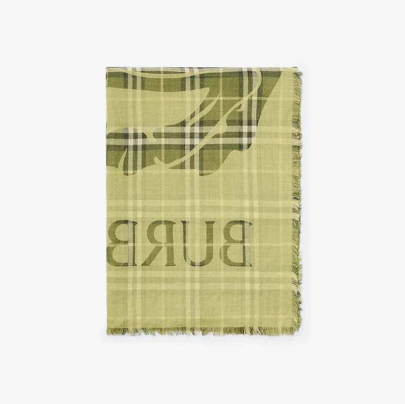 Wide EKD Check Wool Silk Scarf in Pea green | Burberry® Official
