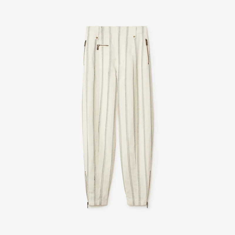 Striped Silk Blend Tailored Trousers in White/black - Women | Burberry® Official
