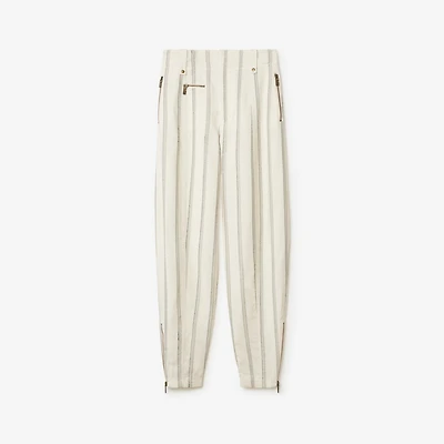 Striped Silk Blend Tailored Trousers in White/black - Women | Burberry® Official