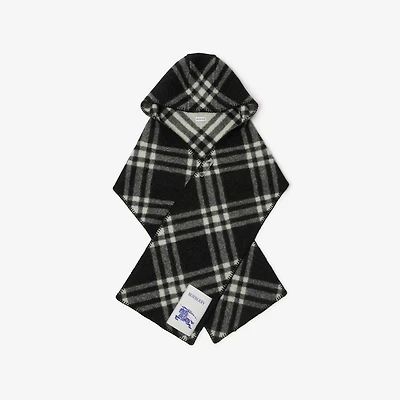 Check Wool Hooded Scarf in Black | Burberry® Official