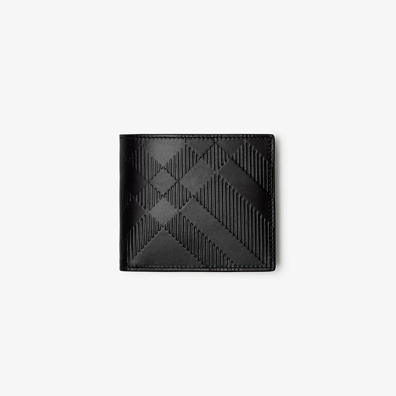 Embossed Check Bifold Coin Wallet in Black - Men | Burberry® Official