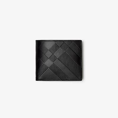 Embossed Check Bifold Coin Wallet in Black - Men | Burberry® Official