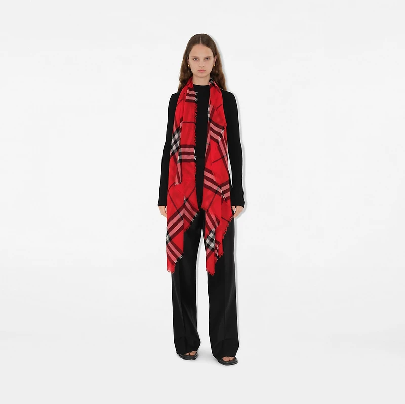 Check Wool Scarf in Scarlet | Burberry® Official