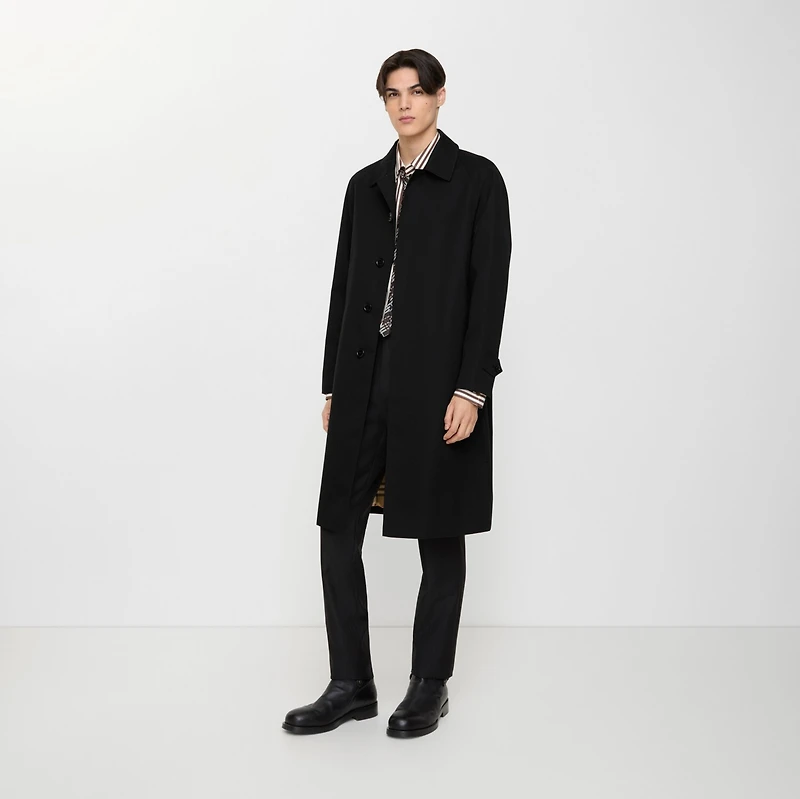 Long Camden Heritage Car Coat in Black - Men, Cotton Gabardine | Burberry® Official