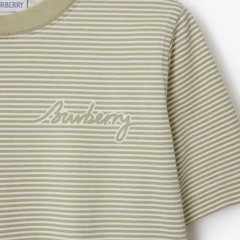 Striped Cotton T-shirt in Skylark - Women | Burberry® Official
