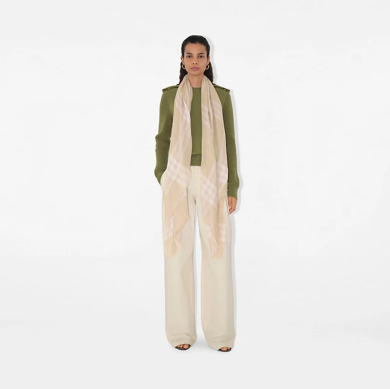 Wide Check Wool Scarf in Smoke | Burberry® Official