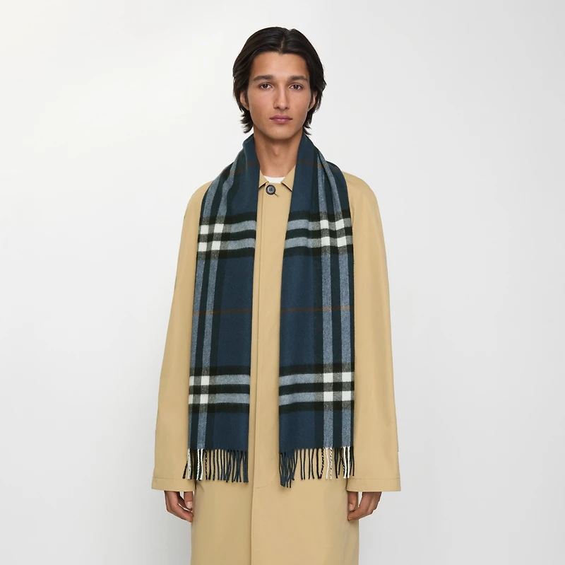 Check Cashmere Scarf in Mast blue | Burberry® Official