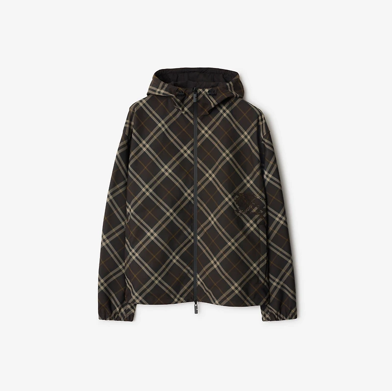 Reversible Check Hooded Jacket in Truffle brown - Men | Burberry® Official