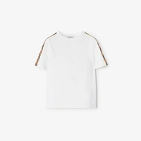 Check Trim Cotton T-shirt in White | Burberry® Official